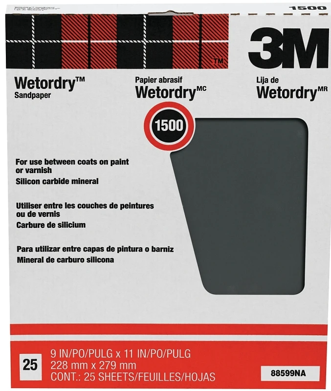 88599 Sandpaper, 11 In L, 9 In W, 1500 Grit, Ultra Fine, Silicone Carbide Abrasive