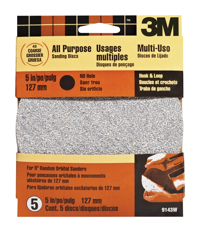 5 In. Aluminum Oxide Hook And Loop Sanding Disc 40 Grit Coarse 5 Pk