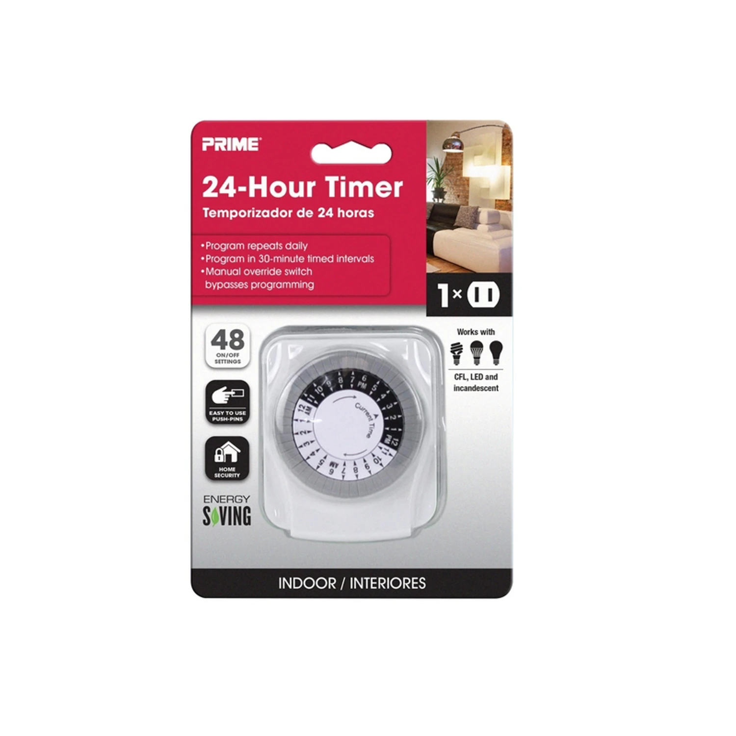 1-outlet Indoor 24-hour Electromechanical Timer, Model Tni2412, White