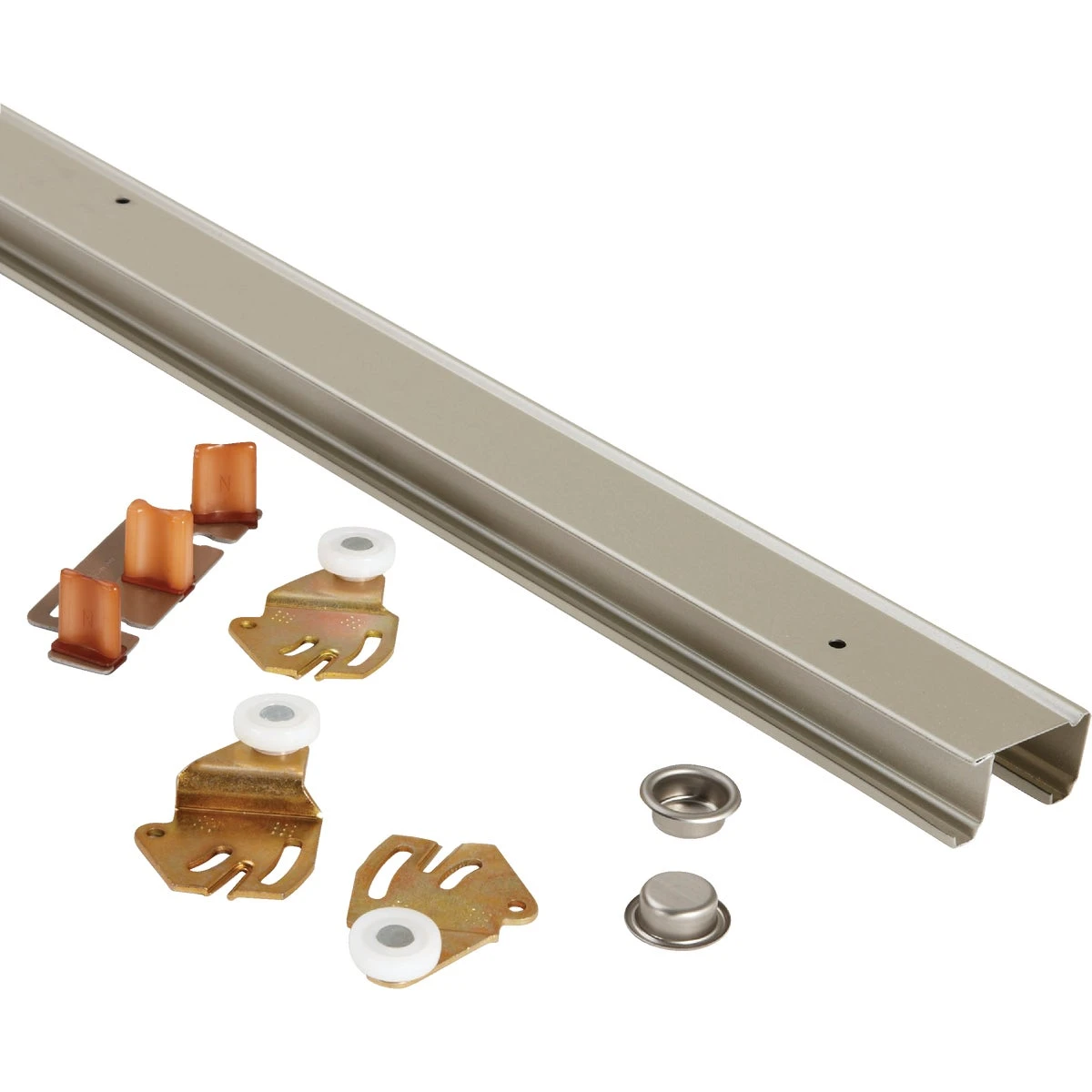 Bypass Sliding Door Hardware Set For 3 Quarter Inch Or 1 And 3 Eighth Inch Doors, 6 Foot Track Length