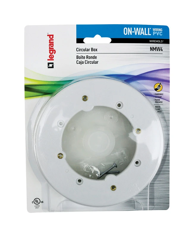 White Plastic Round Electrical Fixture Box For Ceiling Or Wall Mounting