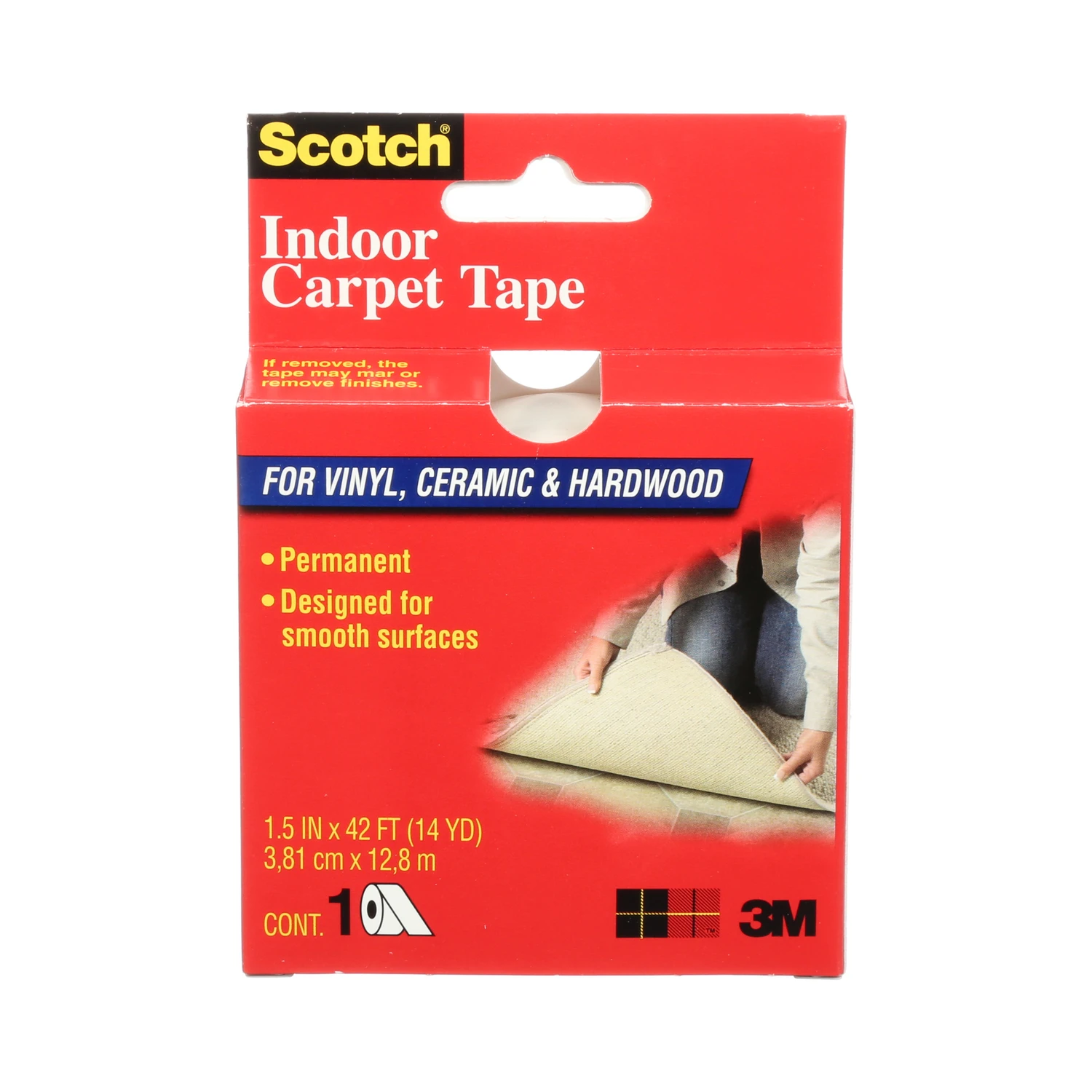 Indoor Carpet Tape, 1 And 1/2 Inches By 42 Feet Roll