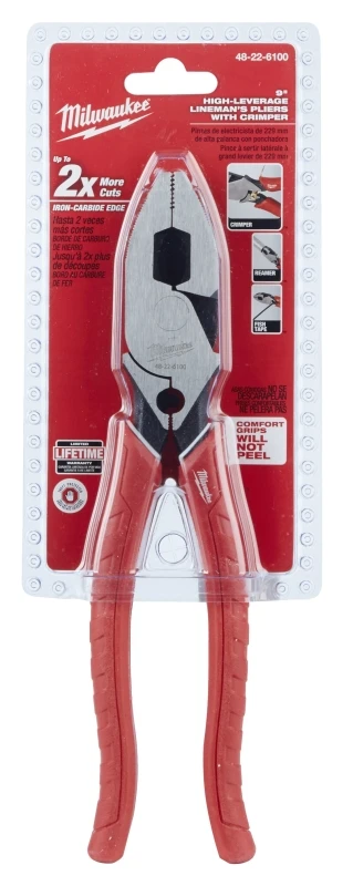 High Leverage Lineman's Pliers With Crimper, Comfort Grip, 9 In.