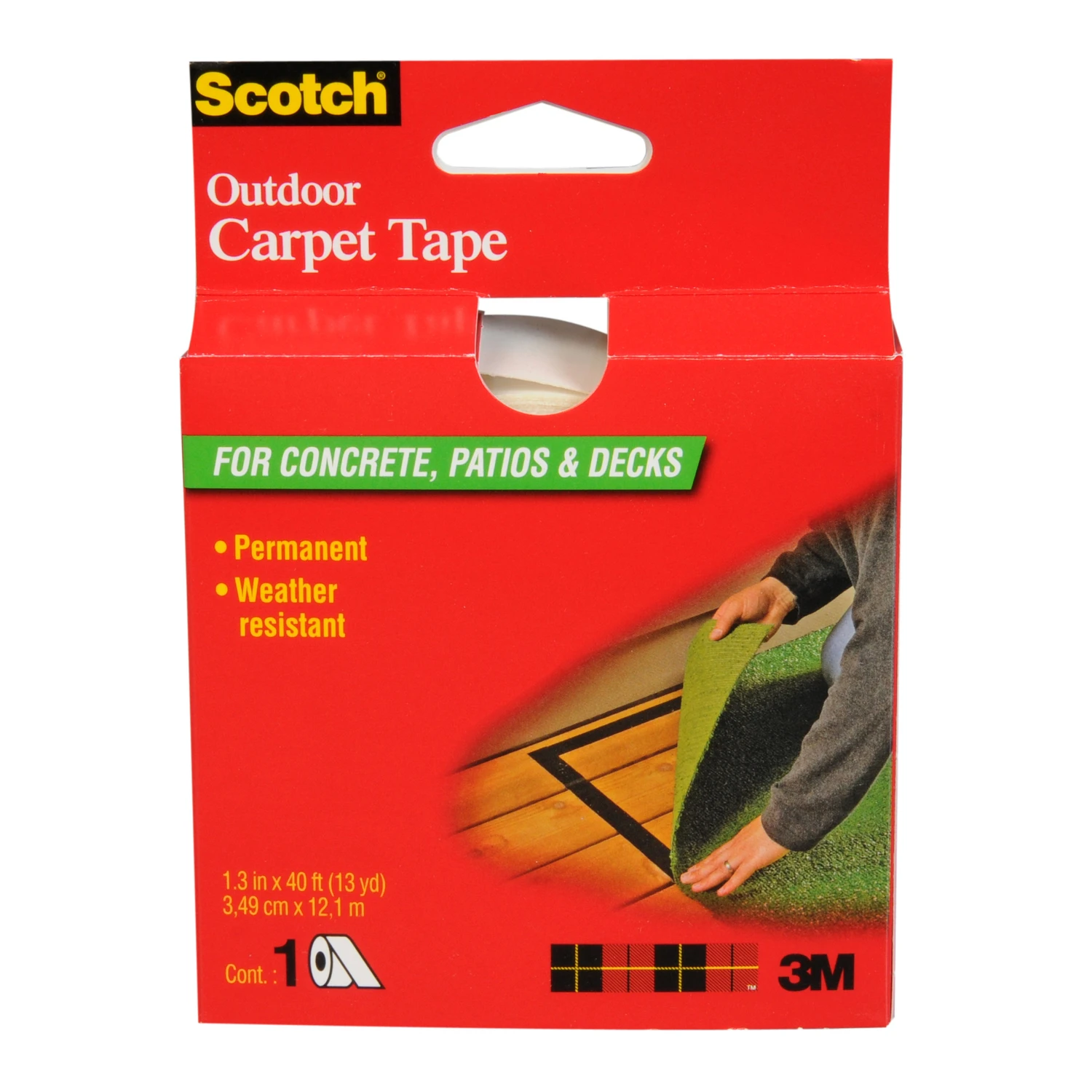 Outdoor Carpet Tape, 1 And 3/8 Inches By 40 Feet, Weather Resistant