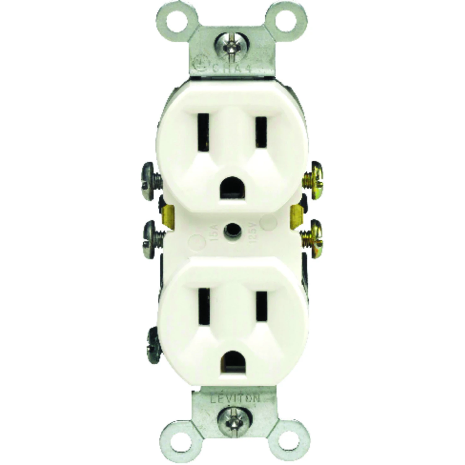 Residential-grade Grounding Duplex Receptacle, White, 15a, 125 Volt