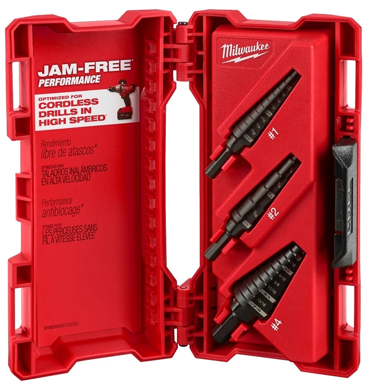3-piece Black Oxide Step Drill Bit Set, #1 #2 #4, Dual Flute