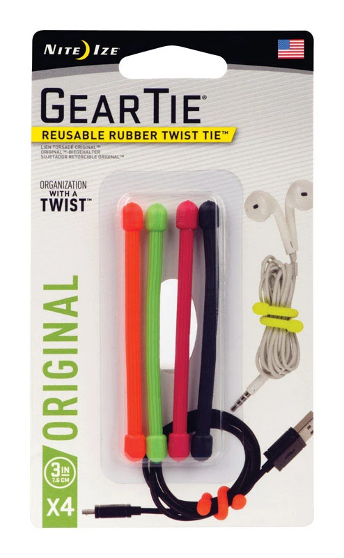 Gear Tie, Bendable Wire, Assorted, 3-in., 4-pk.