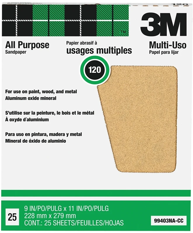 Sandpaper, Aluminum Oxide, 120-grit, 9 X 11 In., 25-ct.