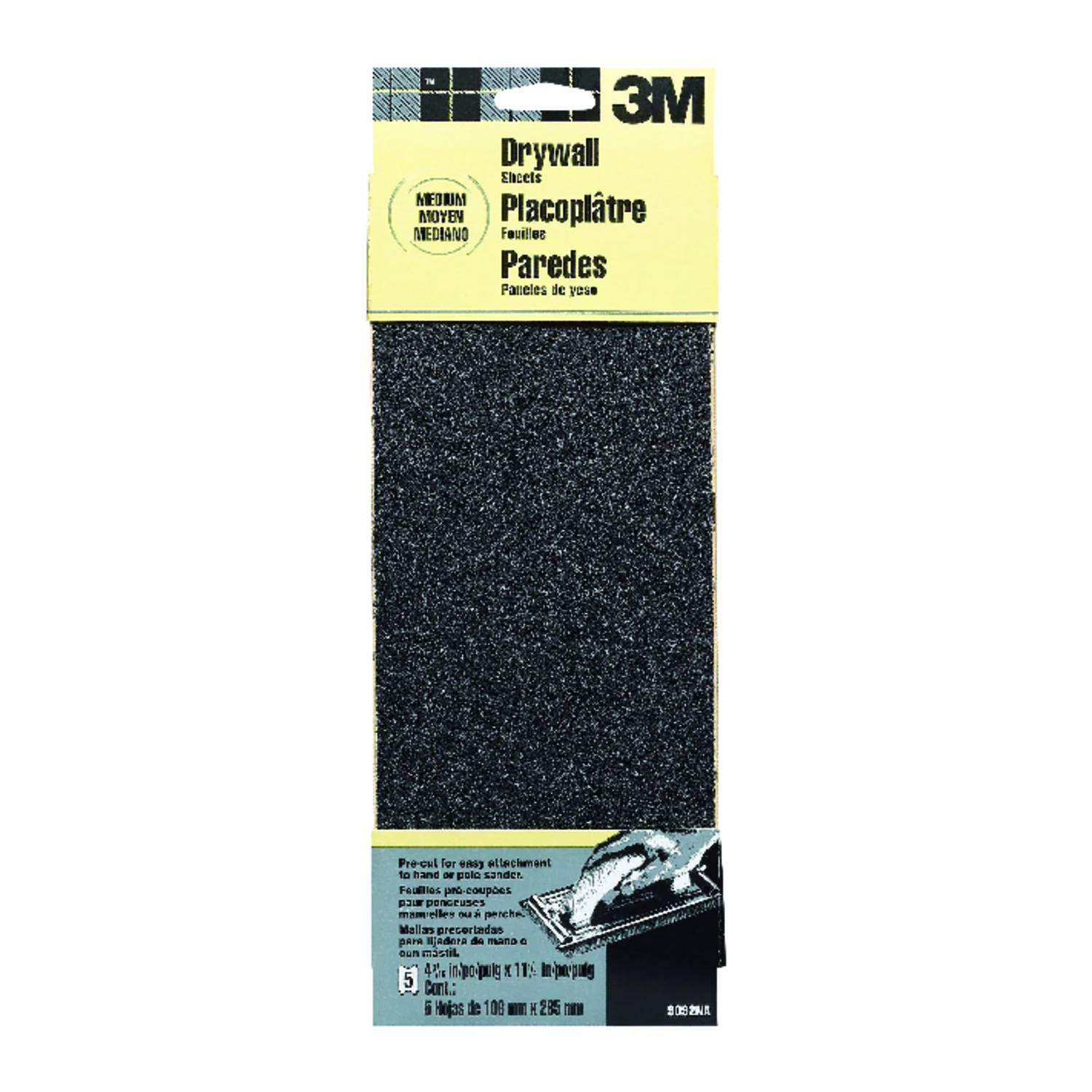 Drywall Sandpaper, Medium, 4-3/8 X 11 In., 5-pk.