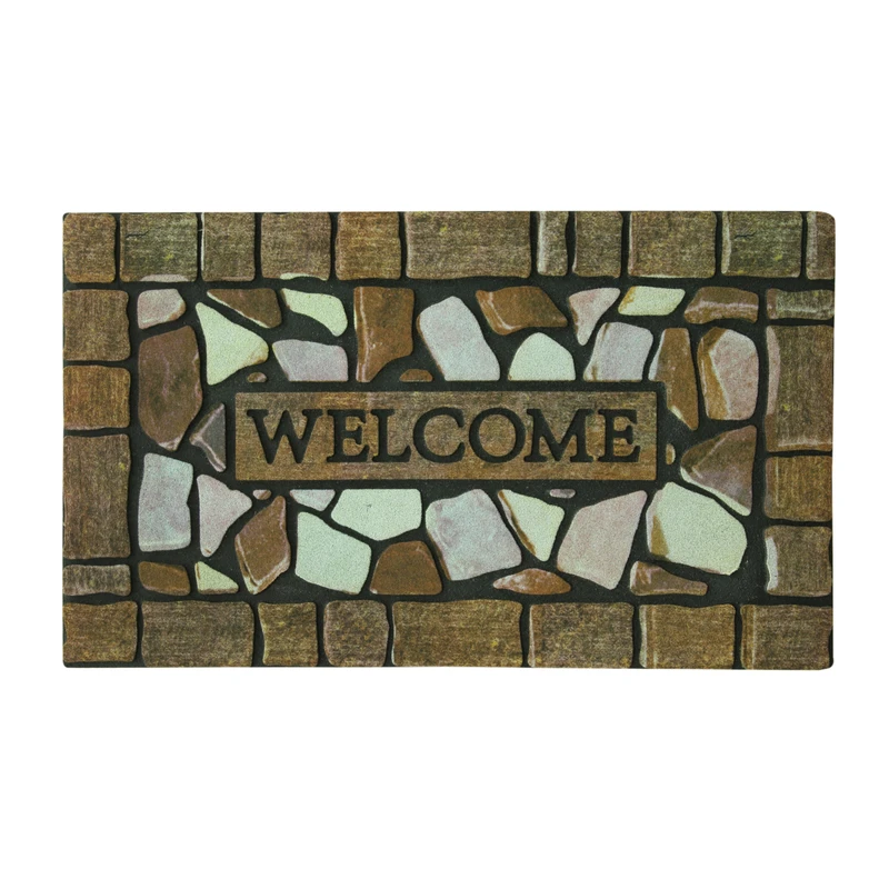 Welcome Mat Stone Color Recycled Rubber Material 18 By 30 Inches Durable Outdoor Use