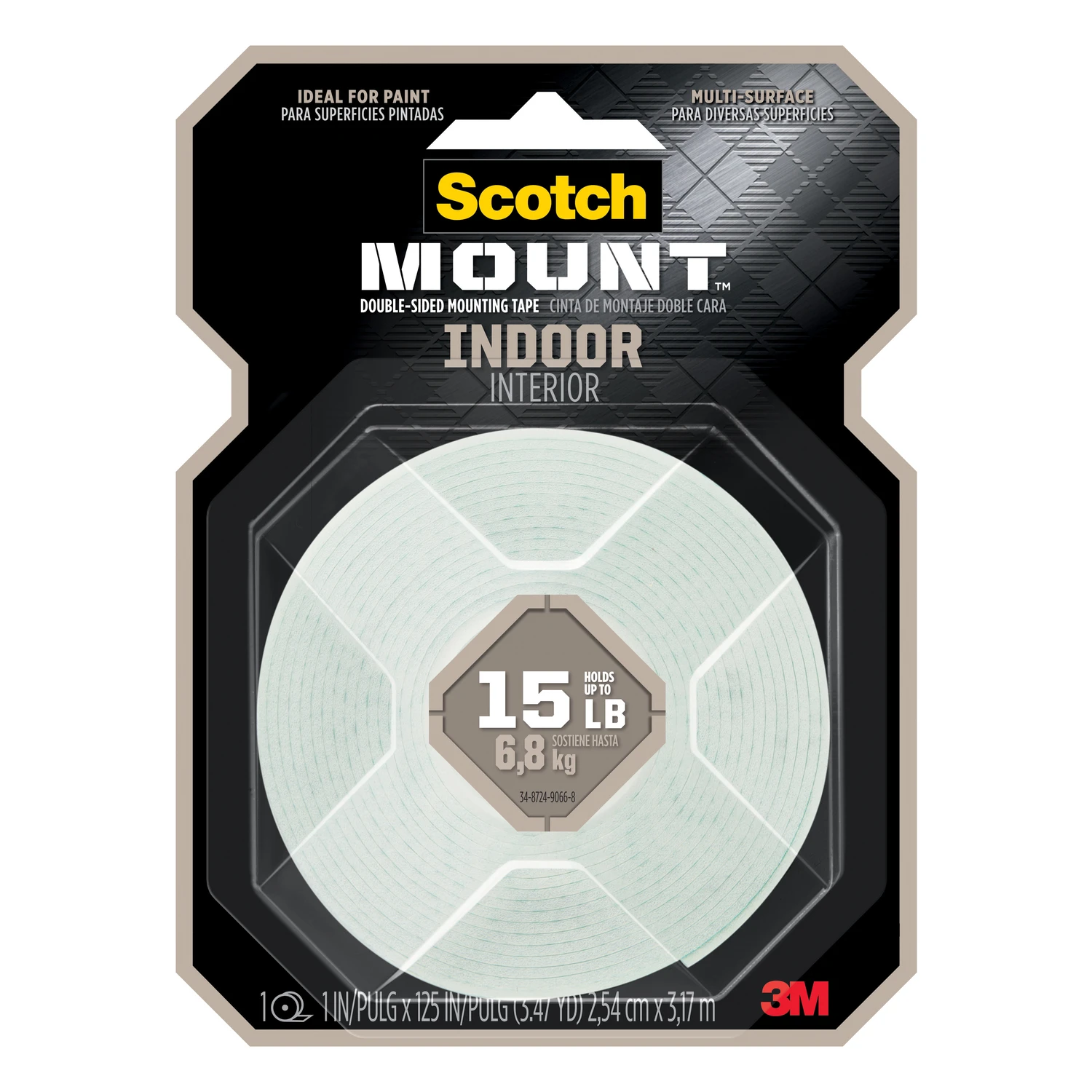 Double-sided Indoor Mounting Tape, 1 Inch By 125 Inches Roll