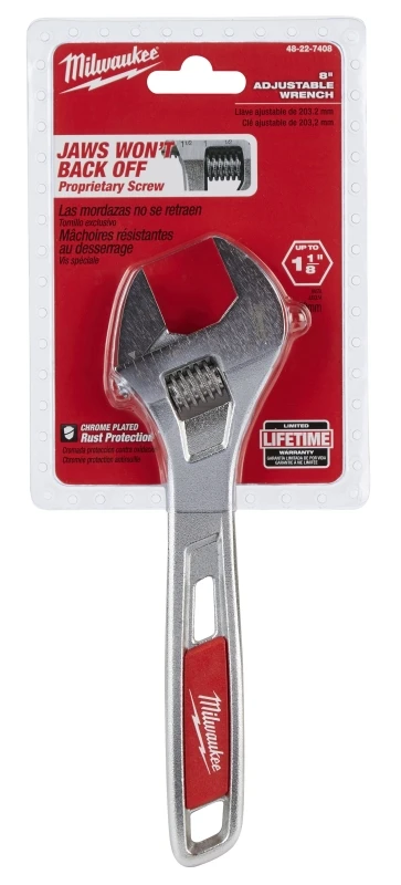 8 In. Adjustable Wrench With Chrome Finish And Ergonomic Handle