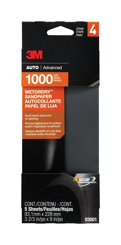 Sandpaper, Automotive, 1000 Grit, 3-2/3 X 9 In., 5-pk.