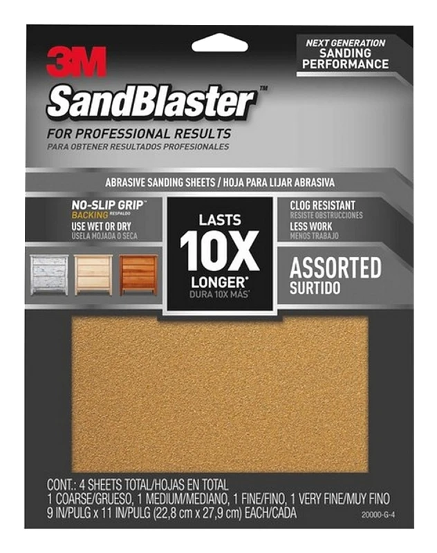 Sandblaster Sandpaper, 9 In. X 11 In., Assorted, 4-pk