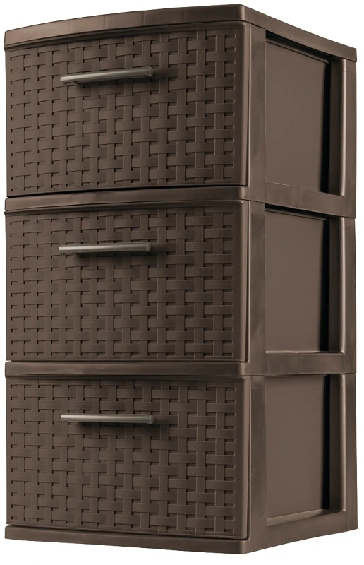 Storage Tower With Three Drawers, Espresso Weave Finish, 15 Inches By 12 And 5 Eighths Inches By 24 Inches