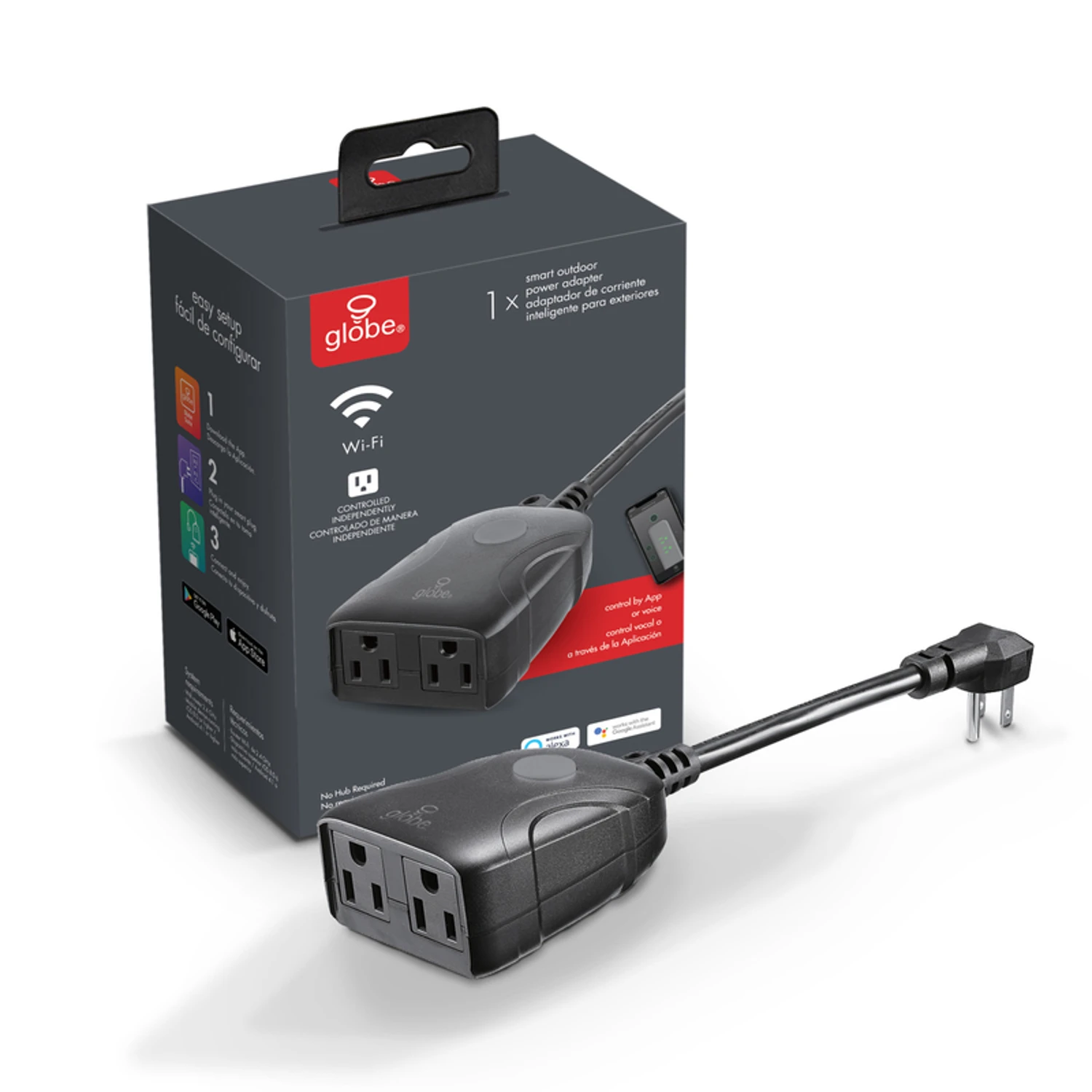 Wi-fi Smart Outdoor Plug, 2-outlet, No Hub Required, Black, 15-amp