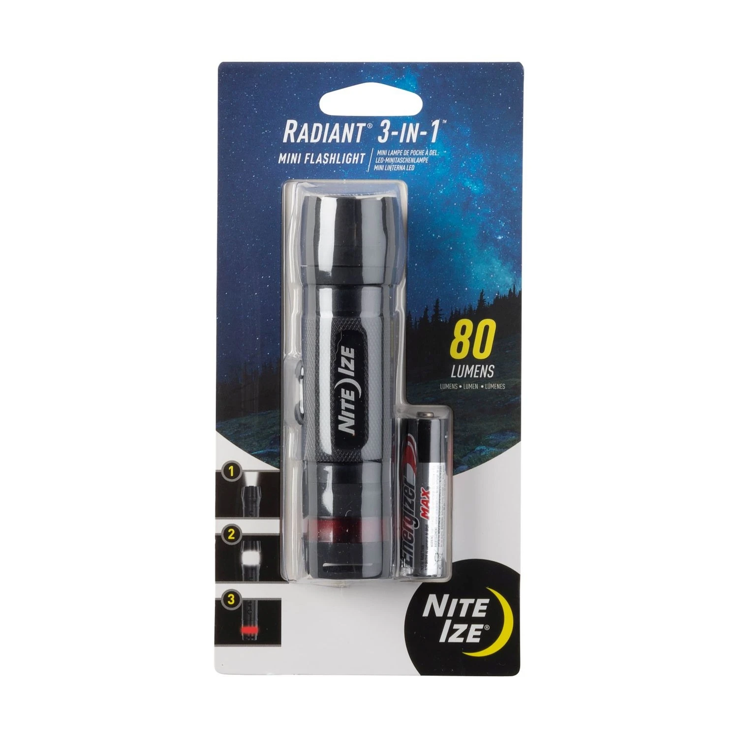 Radiant Black 3-in-1 Mini Flashlight With Multiple Lighting Modes