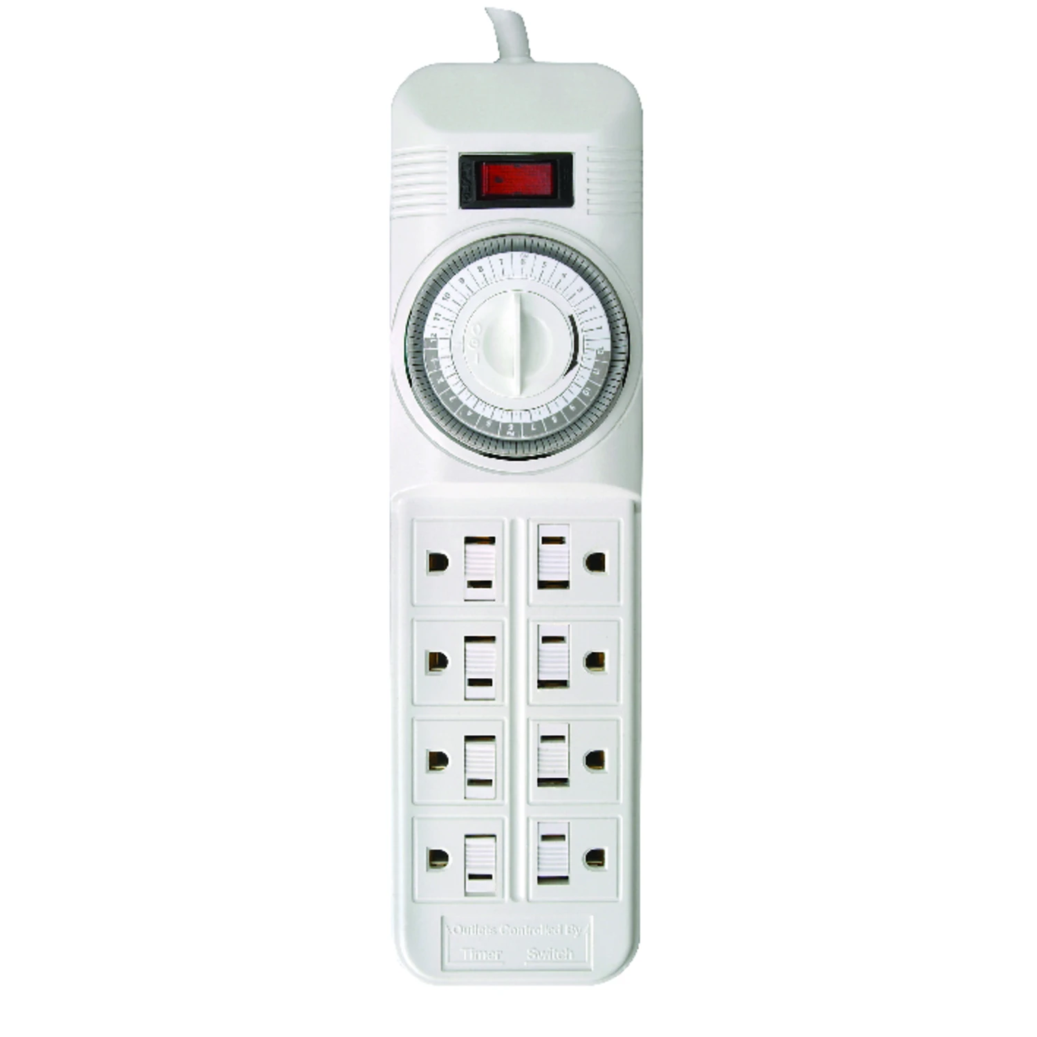 8-outlet Indoor Mechanical Power Strip Timer With Manual Override And 24-hour Dial