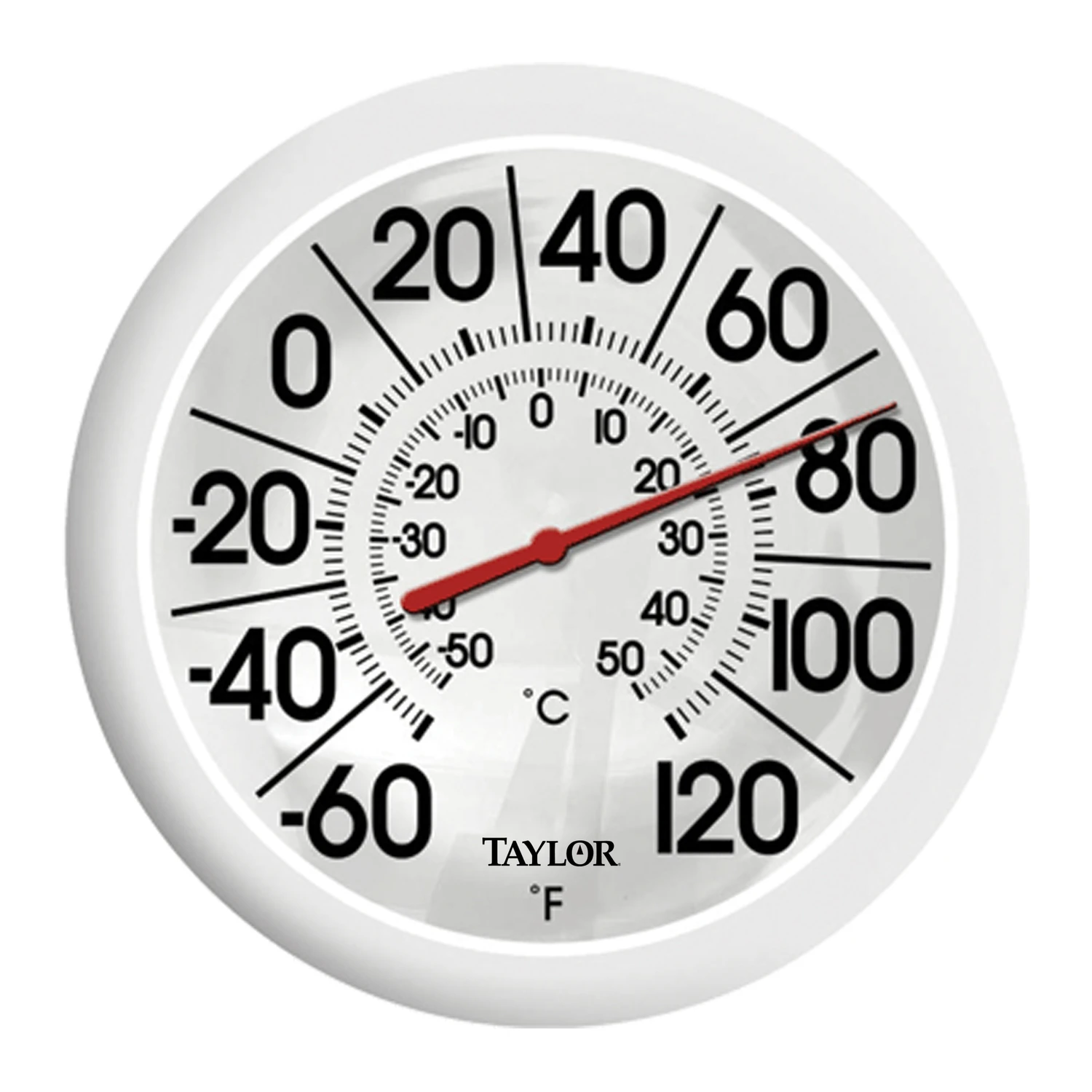 White Outdoor Dial Thermometer, Eight Inch Diameter, Weather Resistant