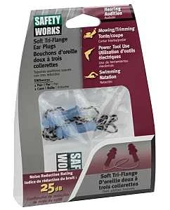 Tri Flange Ear Plugs For Hearing Protection, Soft Silicone, Reusable, One Pair