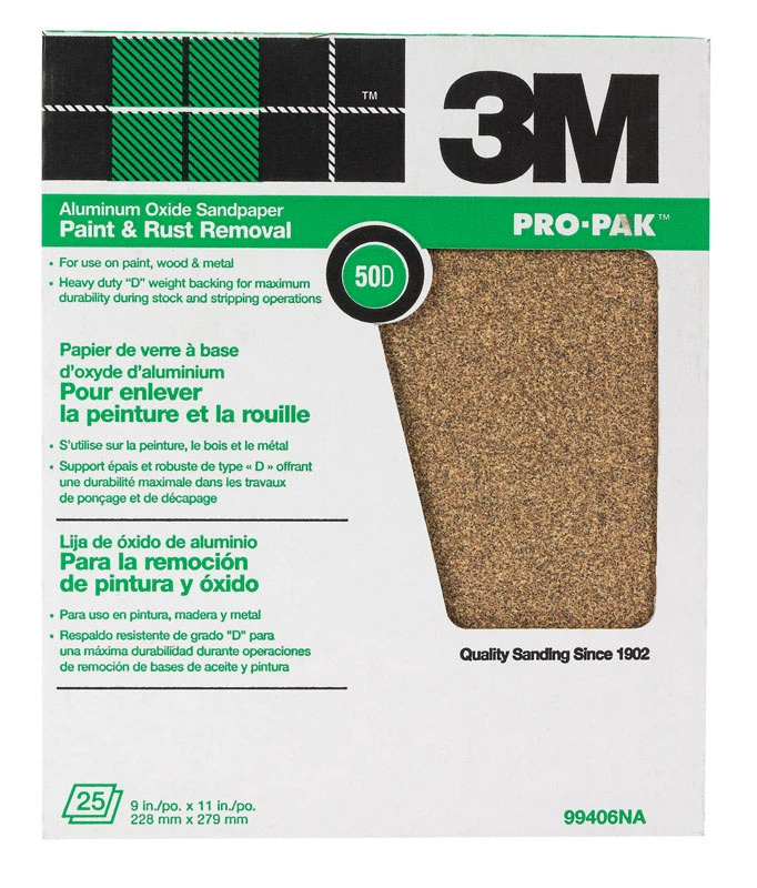 Sandpaper, 50-grit, Aluminum Oxide, 9 X 11 In., 25-ct.