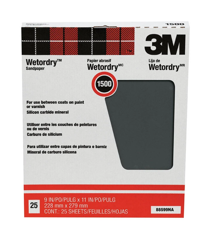11 In. L X 9 In. W 1,500 Grit Very Fine Silicon Carbide Sandpaper 25 Pk