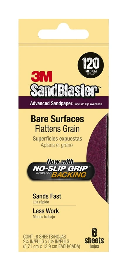 Sandblaster 120 Grit Sandpaper With No Slip Grip, 2-1/4 X 5-1/2-in., 8 Shts/pk