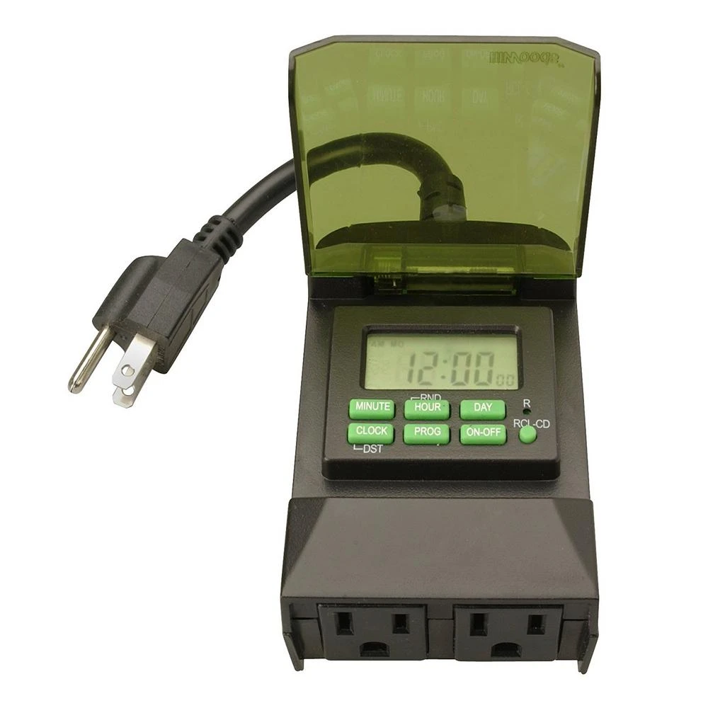 7-day Digital Outdoor Timer With Two Grounded Outlets For Precise Appliance Control