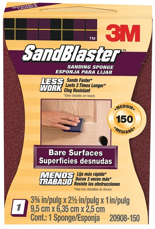 Sandblaster Sanding Sponge Block, 150 Grit, Medium Abrasive, Durable And Flexible