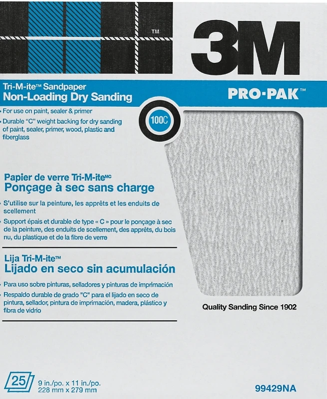 25 Count 100c Grit Pro-pak Non-loading Dry Sanding Sandpaper Sheets 99429na - Pack Of 25