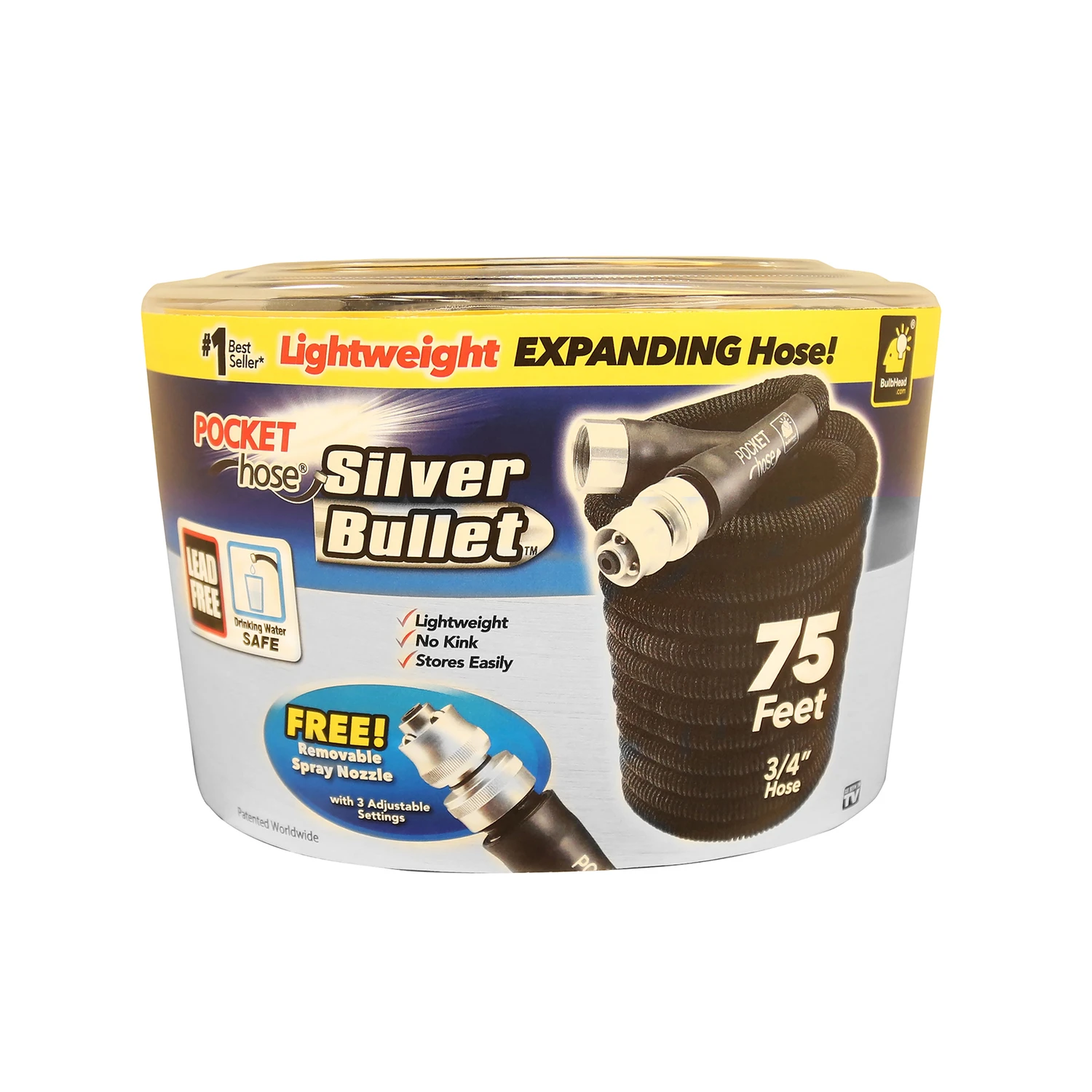 Silver Bullet Pocket Garden Hose 75 Feet Lightweight Flexible Durable