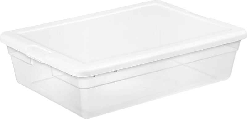 Storage Box With White Lid And See-through Base, 28 Quart Capacity