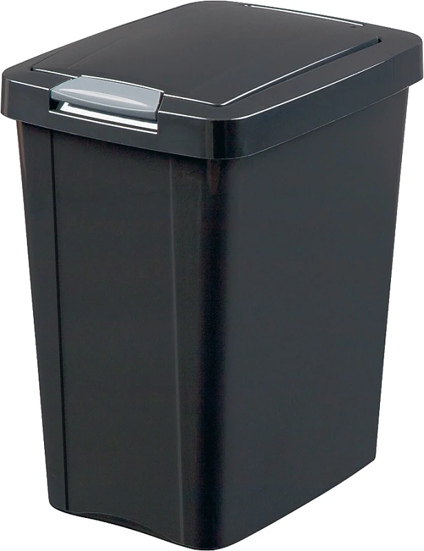 Kitchen Wastebasket With Touch Top Lid, Black, 7.5 Gallon Capacity