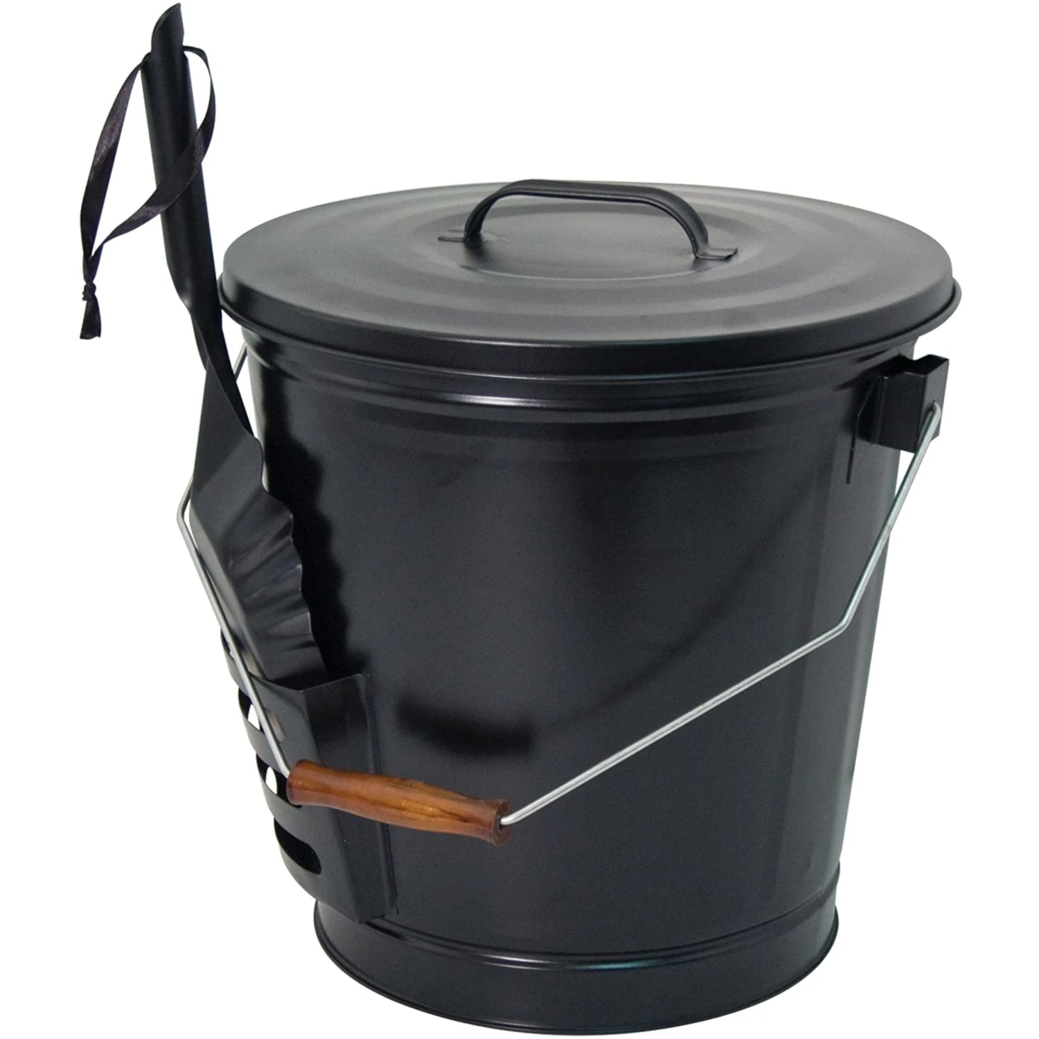 Black Steel Ash Can With Shovel, 14.5 By 12.5 Inches