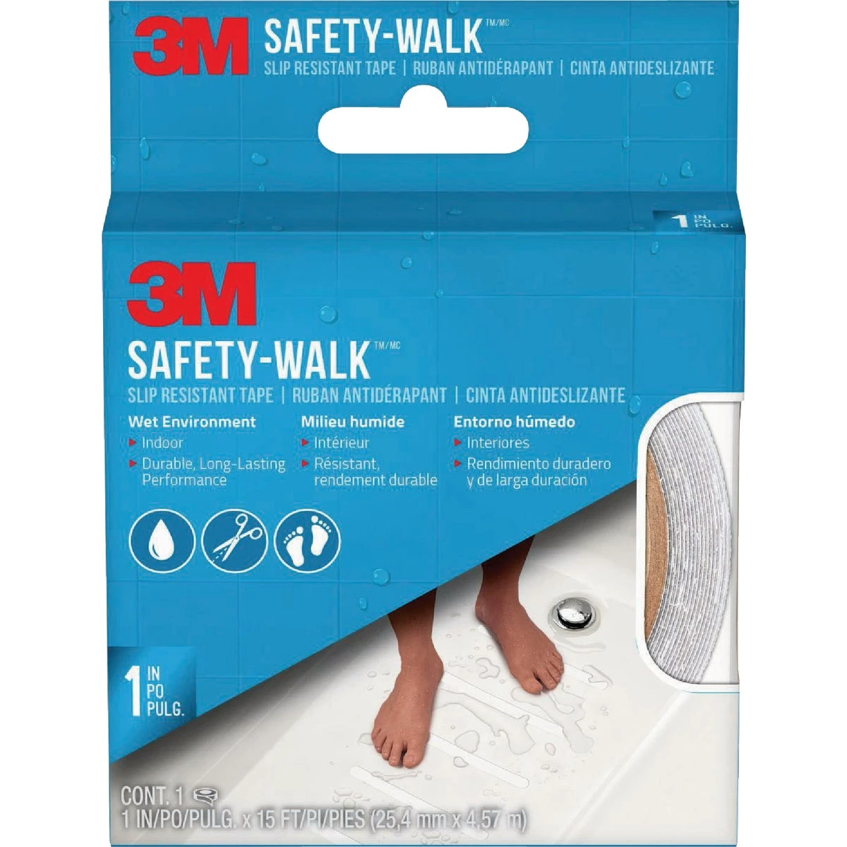 Safety-walk White Slip Resistant Tape, 1 Inch By 15 Feet Roll
