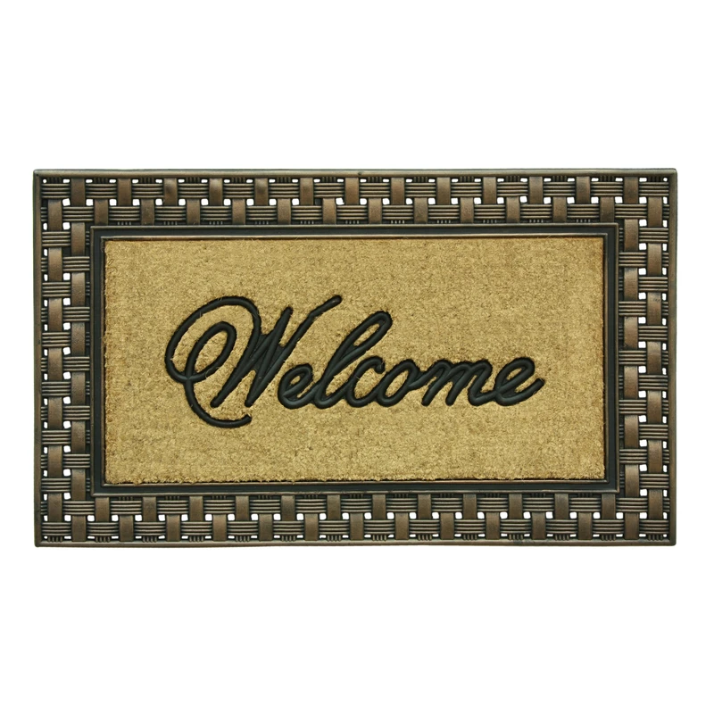 Framed Double Door Basketweave Welcome Mat Made Of Coir And Rubber, 23 By 39 Inches
