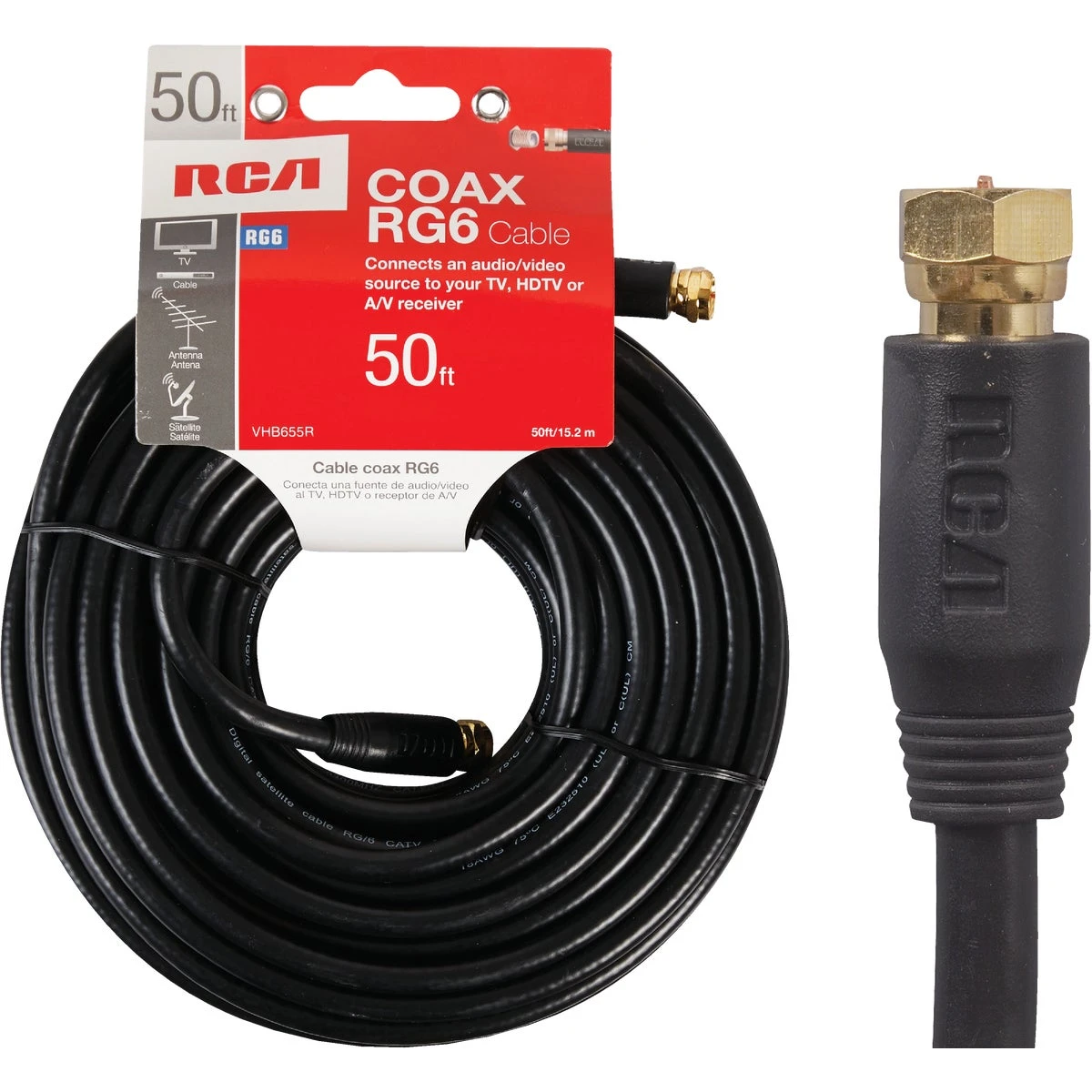 50 Foot Black Rg6 Coaxial Cable For Television And Satellite Connections