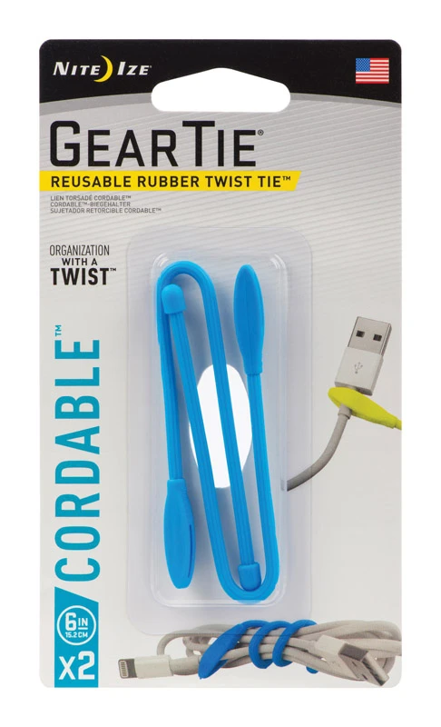 Gear Tie Cordable 6 In. L Blue Cable Tie 2 Pk