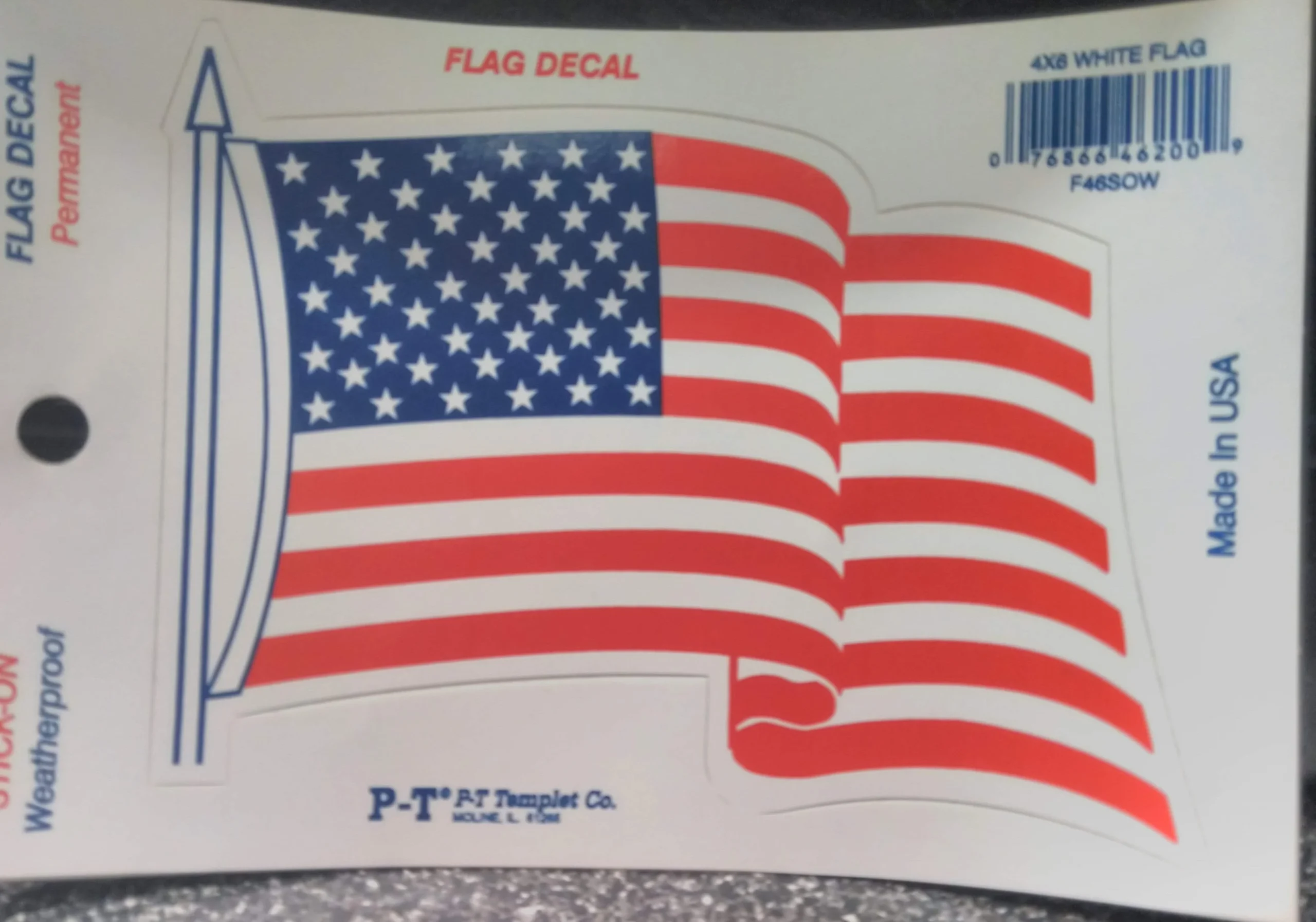 4"x6" White Stick On Flag Sticker