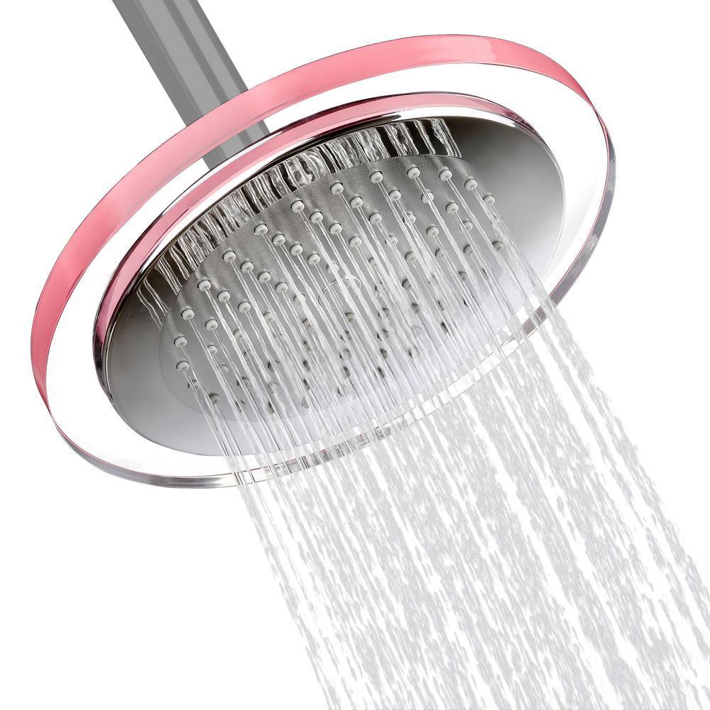 1-Spray 11.81 in. Single Wall Mount Fixed Rain Shower Head in Pink
