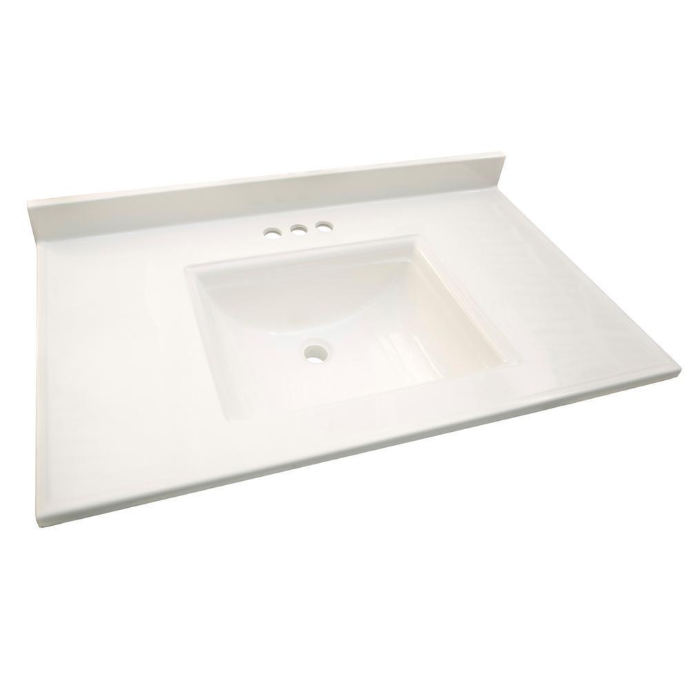 Camilla 61 in. Cultured Marble Vanity Top in Solid White with Basin