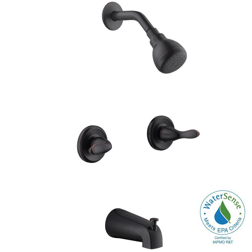 Constructor 2-Handle 1-Spray Tub and Shower Faucet in Bronze (Valve Included)