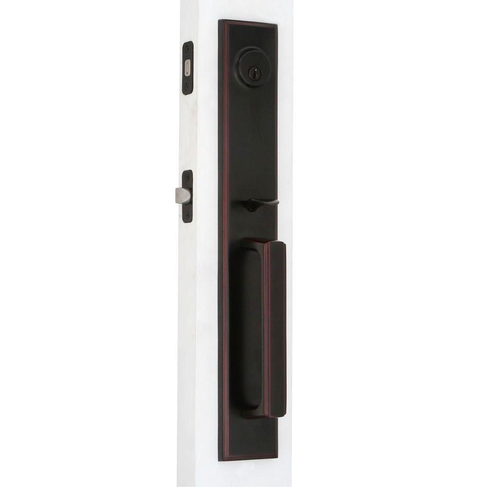 Elegance Single Cylinder Oil-Rubbed Bronze Woodward II Door Handleset with Impresa Knob