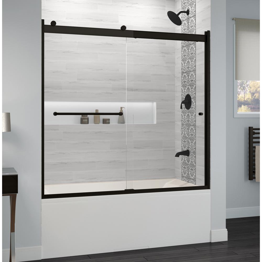 Rotolo 60 in. x 57 in. Semi-Frameless Sliding Bathtub Door in Matte Black