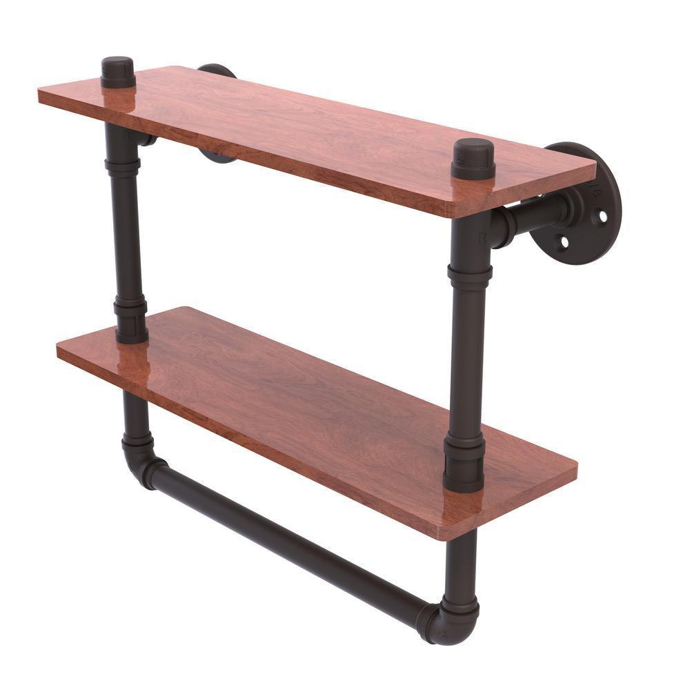 Pipeline Collection 16 in. Double Ironwood Shelf with Towel Bar in Oil Rubbed Bronze