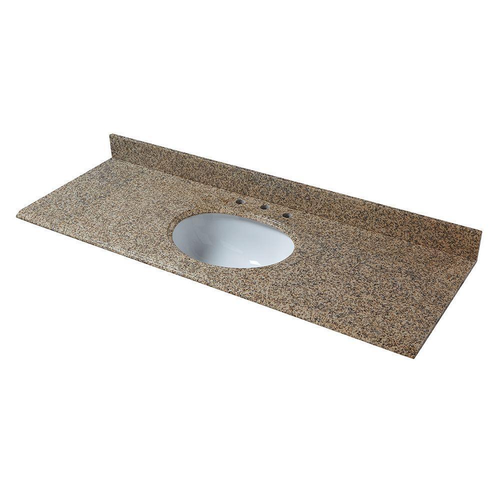61 in. Granite Vanity Top in Montesol with White Basin