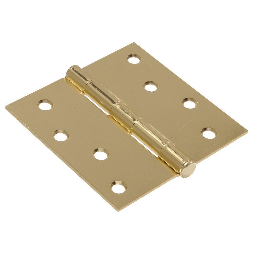 4 in. Brass Residential Door Hinge with Square Corner Removable Pin Full Mortise (9-Pack)