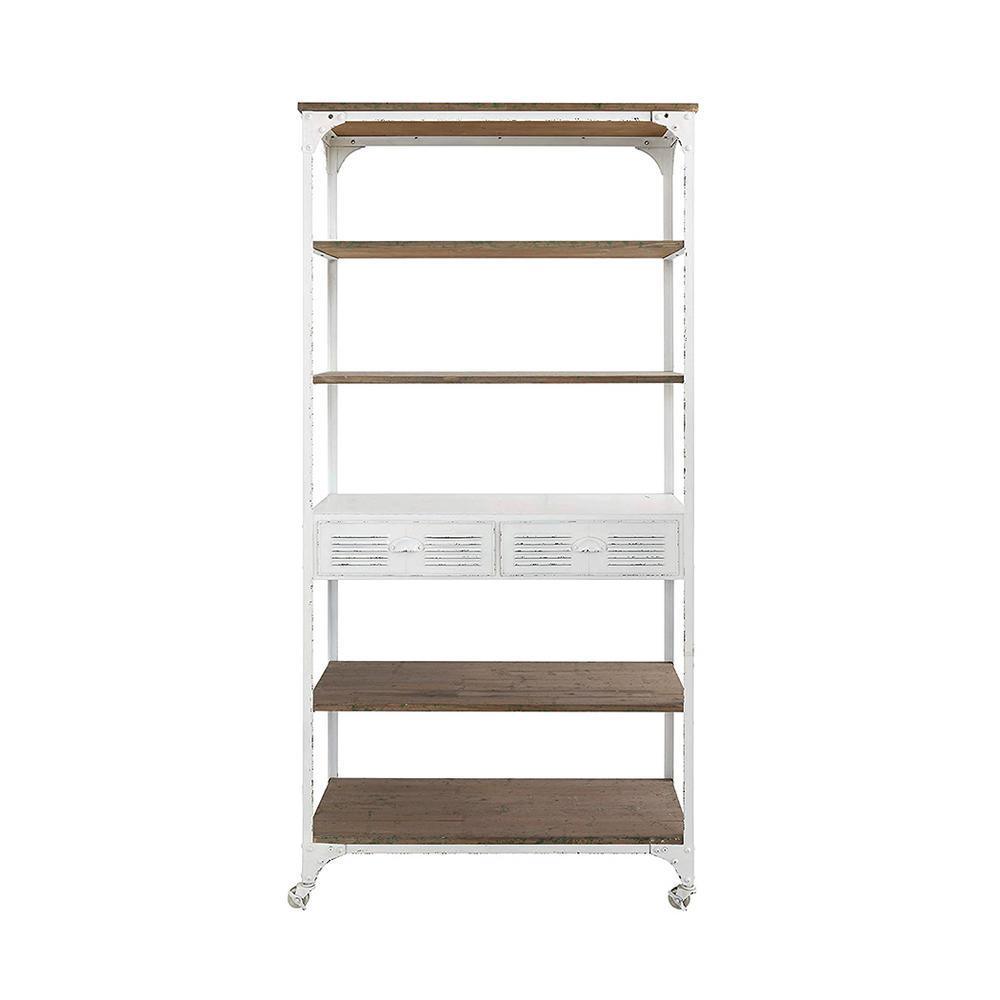Urban Homestead 78 in. Brown/White Metal/Wood Shelf with Caster Wheels