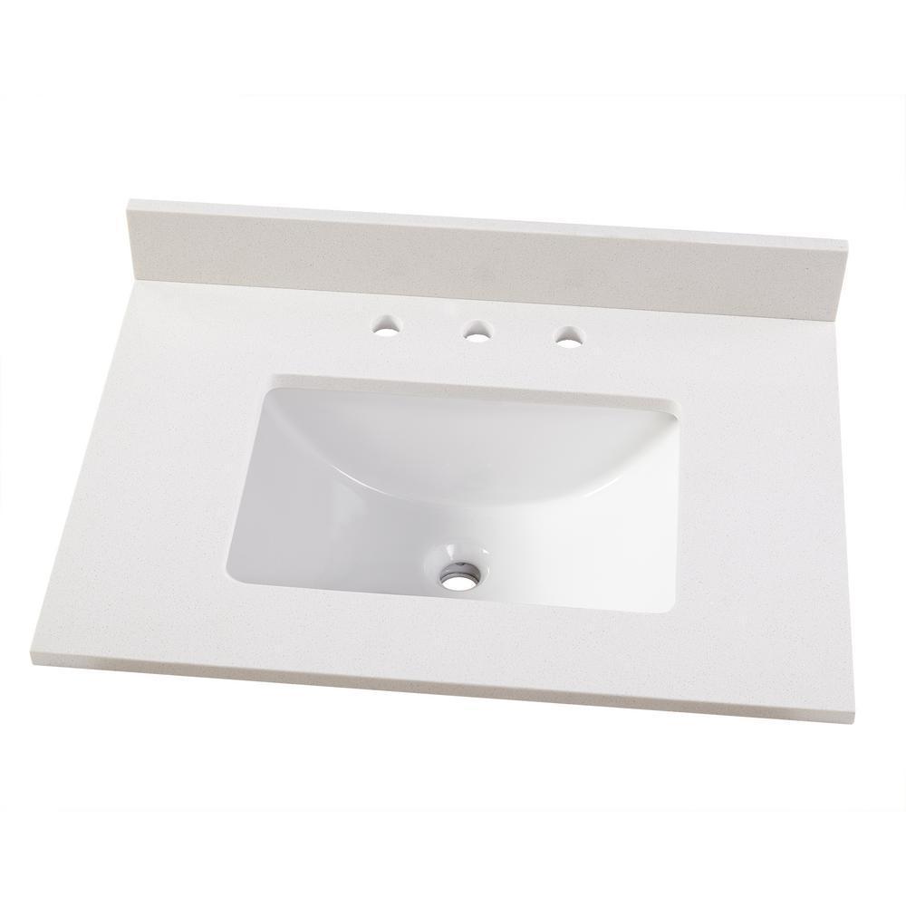 31 in. W x 22 in. D Engineered Marble Vanity Top in Snowstorm with White Single Trough Sink