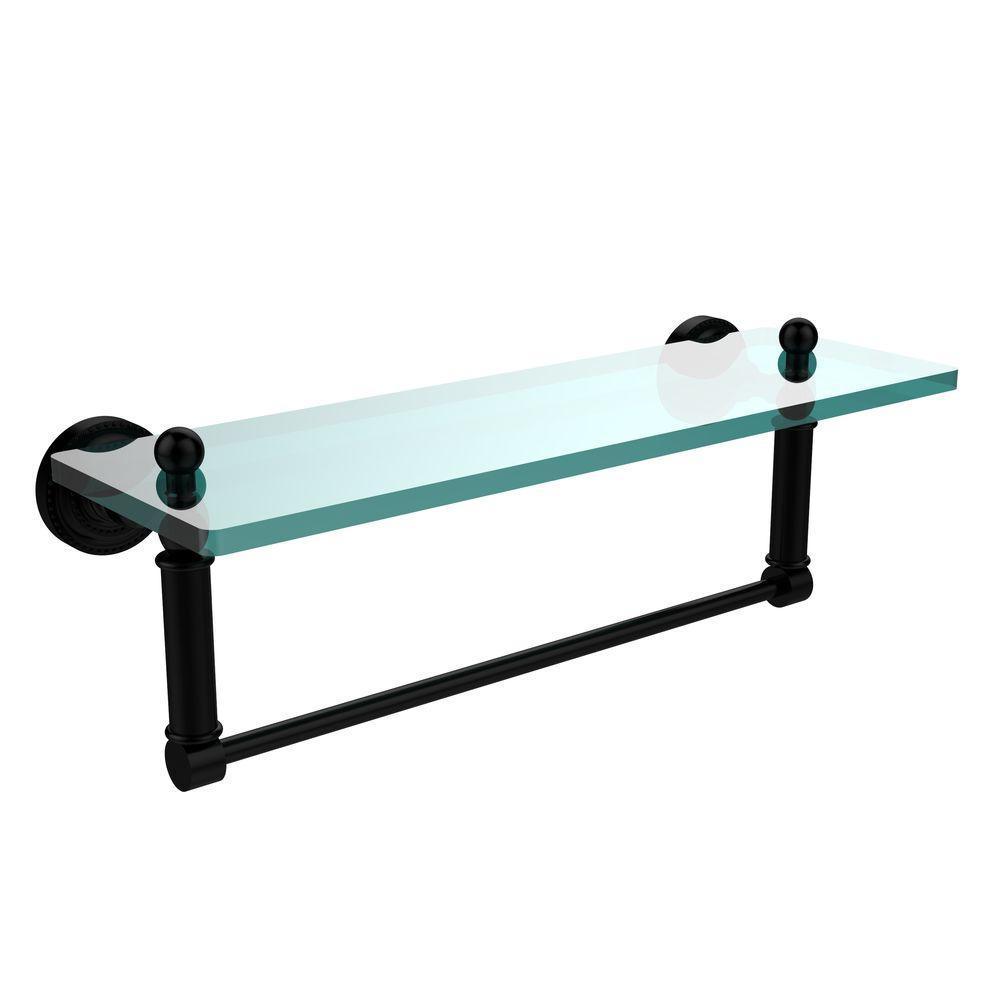 Dottingham 16 in. L x 5 in. H x 5 in. W Clear Glass Vanity Bathroom Shelf with Towel Bar in Matte Black